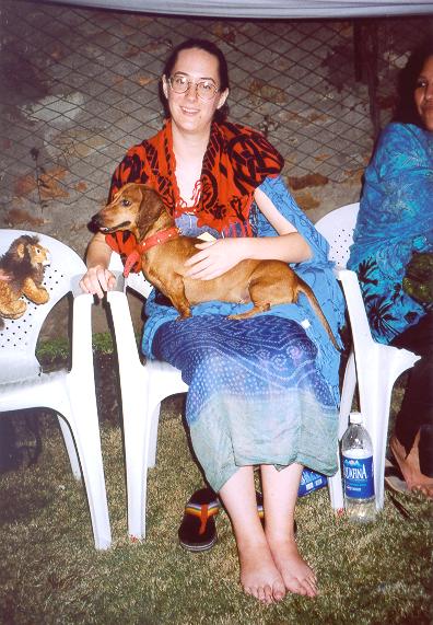 Petting Scooby the Dog